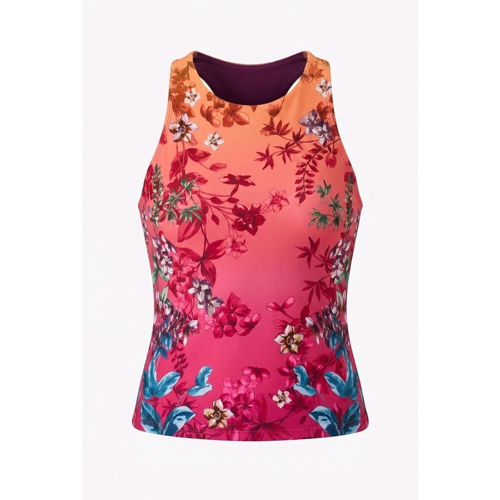 Johnny Was Tank Top Pink Orange Ombre Floral Activewear‎ Racerback XS